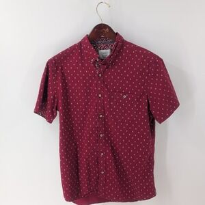Vintage Level Ten Micro All Over Print Short Sleeve Button Down Shirt Red Size M